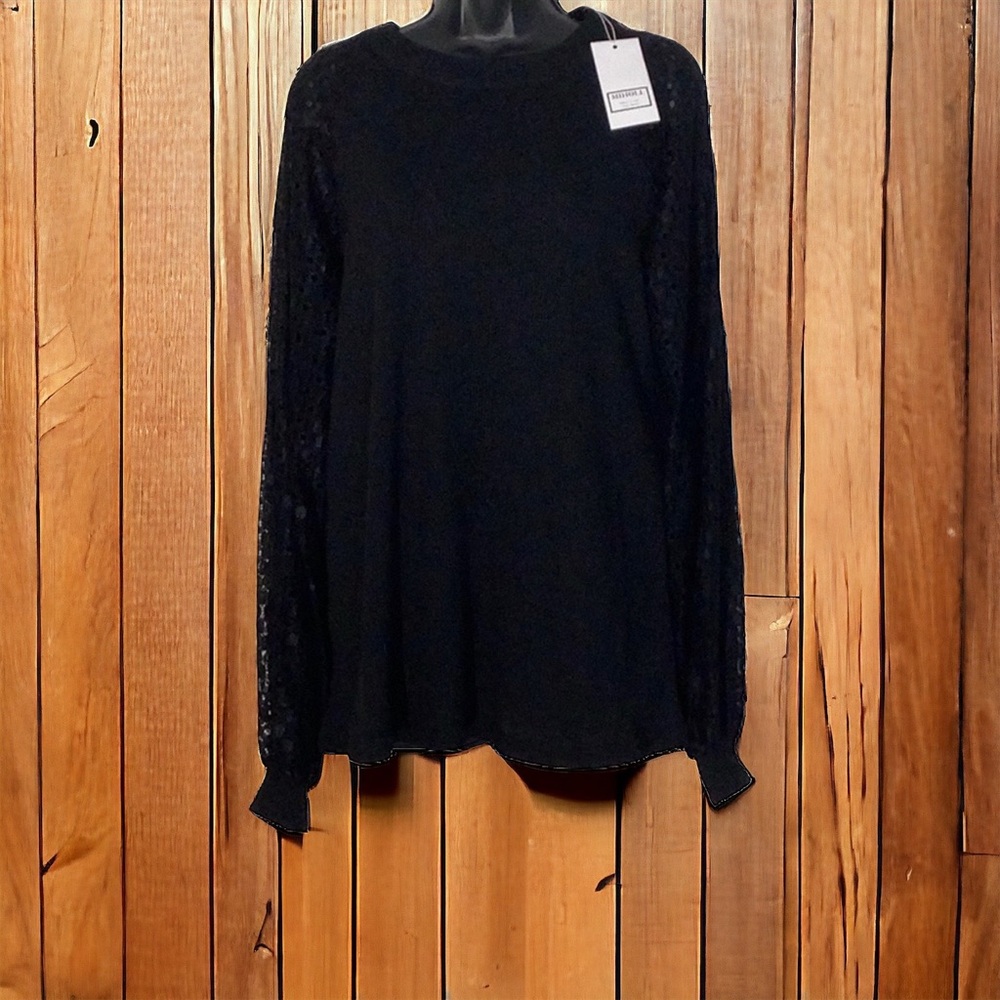 MIHOLL Lace Sleeves Black Blouse